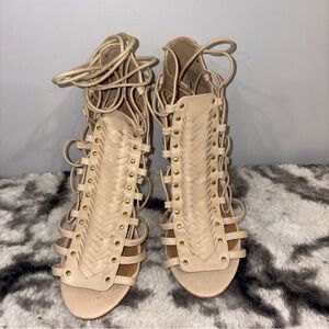 Elegant Beige lace up heel